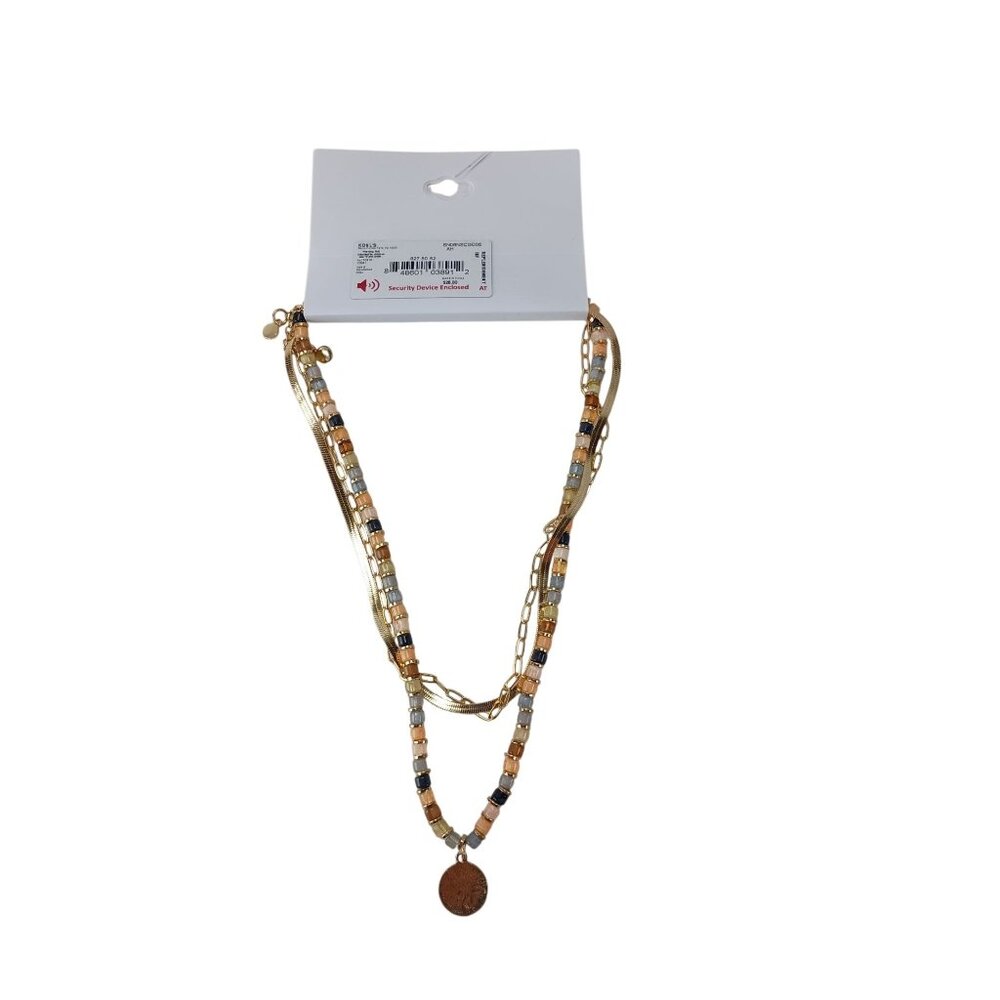 Sonoma Good for Life Gold Tone 3 Row Bead and Chain Coin Necklace - Picture 3 of 4